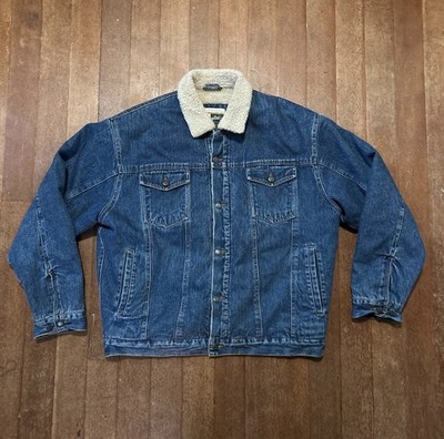 Wrangler Men's XL Blue Sherpa Lined Denim Jacket Button Mid-Length Pockets