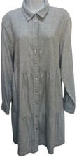 NWT $69 Gap Tiered Shirt Dress L Cotton Flannel Buttons Collar Gray New W/tags