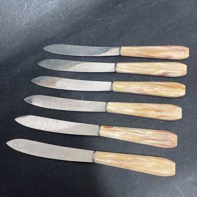 6er Set Französische Art Deco Vintage Tafelmesser Plexiglas Griffe
