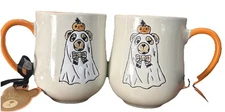 Creepy Critters Cute Pumpkin Dot Teddy Bear Ghost Halloween Coffee Mug Set of 2