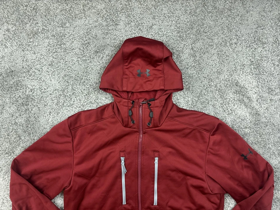 Under Armour UA Storm Jacket Mens Small Red Hooded Softshell Windbreaker Pockets - Image 3 of 4