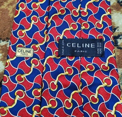 mens vintage Celine Paris classic 100% all silk luxury Geometric Knots neck tie