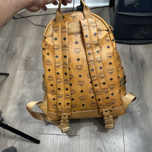 MCM Stark Visetos Backpack Cognac Brown Studded PVC Leather - Picture 8 of 18