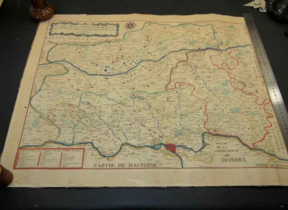 grande carte ancienne coloriée Généralité de Lyon d'après Jacquemin" 1748 - Photo 2/4