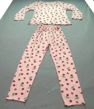 Women's 2pc Pajama Set M Cherries Sleepwear Feminine Lounge Hippie Indie Pink