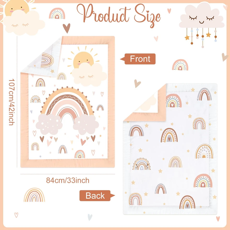 Conjunto de roupa de cama para berço 4 peças para meninas e meninos, conjunto de cama macio para bebê incl... - Imagem 2 de 4