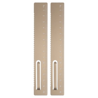 2Pcs, Straight Ruler 15cm Metric Bookmark Clip Ruler Gold