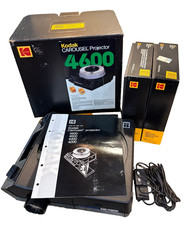 Kodak Carousel 4600 slide projector lens box remote bulb working w 5 slide trays