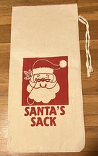 Vintage Santa Sack Canvas Toy Bags With Tie 28" X 14.5" Natural Color  Red