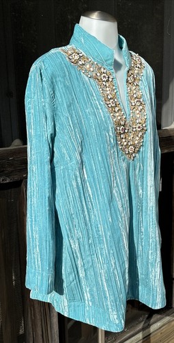 Soft Surroundings Gorgeous Blue Crushed Velvet Beaded Tunic Top SZ XL - Picture 5 of 17
