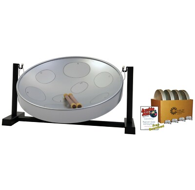 Jumbie Jam Steel Drum Educators 4-Pack   Table Top Stands - Silver Pans (G)