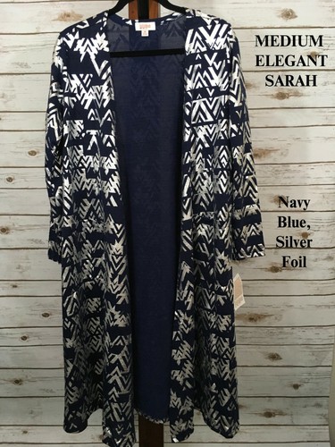 MEDIUM SARAH Cardigan LuLaRoe ~NAVY BLUE & SILVER~ Elegant Collection Size 10-12 - Picture 1 of 6