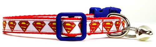 Superman Gato o Perro Pequeño Cuello 1/2" de Ancho Ajustable Campana o Correa Hecho a Mano - Imagen 2 de 12