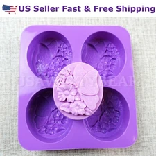 DIY 4-Cavity Butterfly Flower Oval Silicone Handmade Soap Candle Mold US Seller