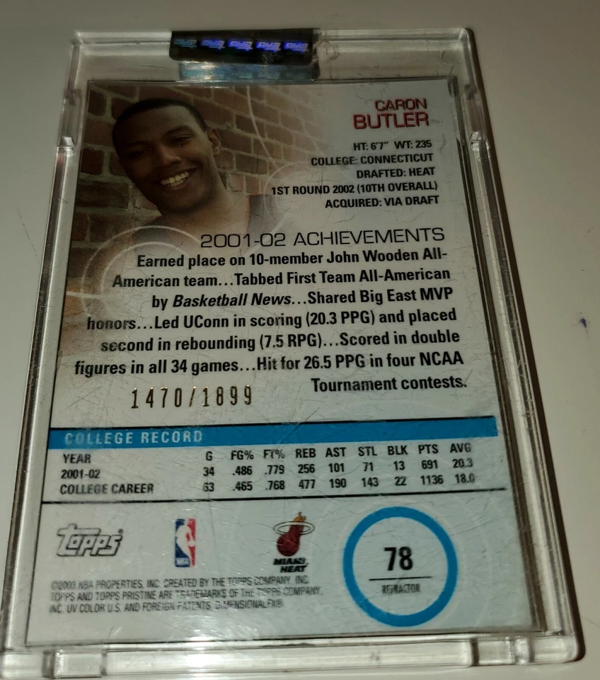 2002 03 Topps Pristine Uncirculated Rookie Refractor Caron Butler 1470/ 1899 - Image 2 of 3