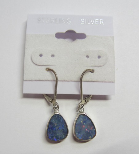 Solid 925 Sterling Silver Natural Opal Leaverback Dangling Earring Jewelry - Picture 3 of 3