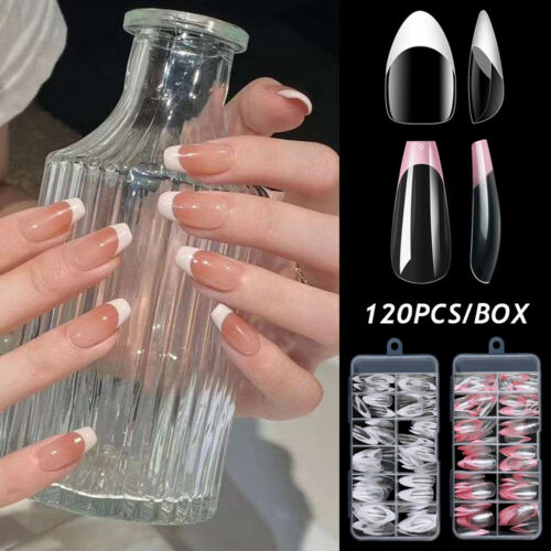 120 PIEZAS Manicura de uñas de acrílico transparente de uñas falsas francesas - Imagen 1 de 20