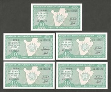 Burundi 10 Francs 1991; UNC; 33b; BNB-B214f; Map; Lot of 5 consecutive numbers