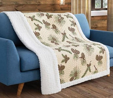 Quilted Sherpa Throw Blanket, Reversible 50" x 60" Forest Pines