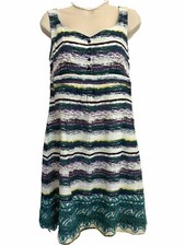 MANTARAY 12 Vgc green mix stripe embroidered hem sleeveless sun dress
