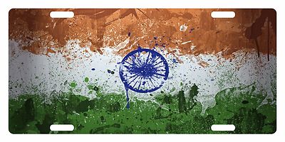 INDIA Flag Custom License Plate INDIAN Emblem Paint Version II