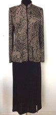 Alex Evenings Full Zipper Paisley Glitter Sparkle Stretchy Black 2PcSkirt Suit M