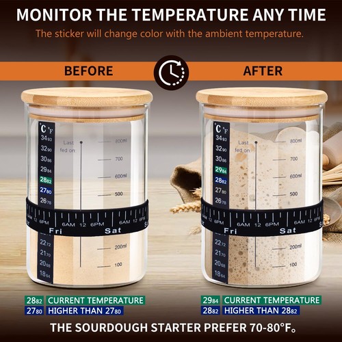 Sourdough Starter Kit 34oz Glass Wide Mouth Sourdough Fermentation Jar Container - Picture 3 of 7