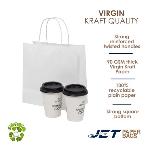 White Kraft Shopping Bag 8x4x9H - Twisted Handles - Eco-Friendly Design - Picture 4 of 16