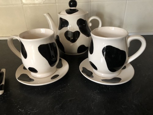 8 Pc Cow Teapot Set Mugs,saucers,milk Jug, Sugar Bowl & Tray Ceramic Full Size - Picture 8 of 18