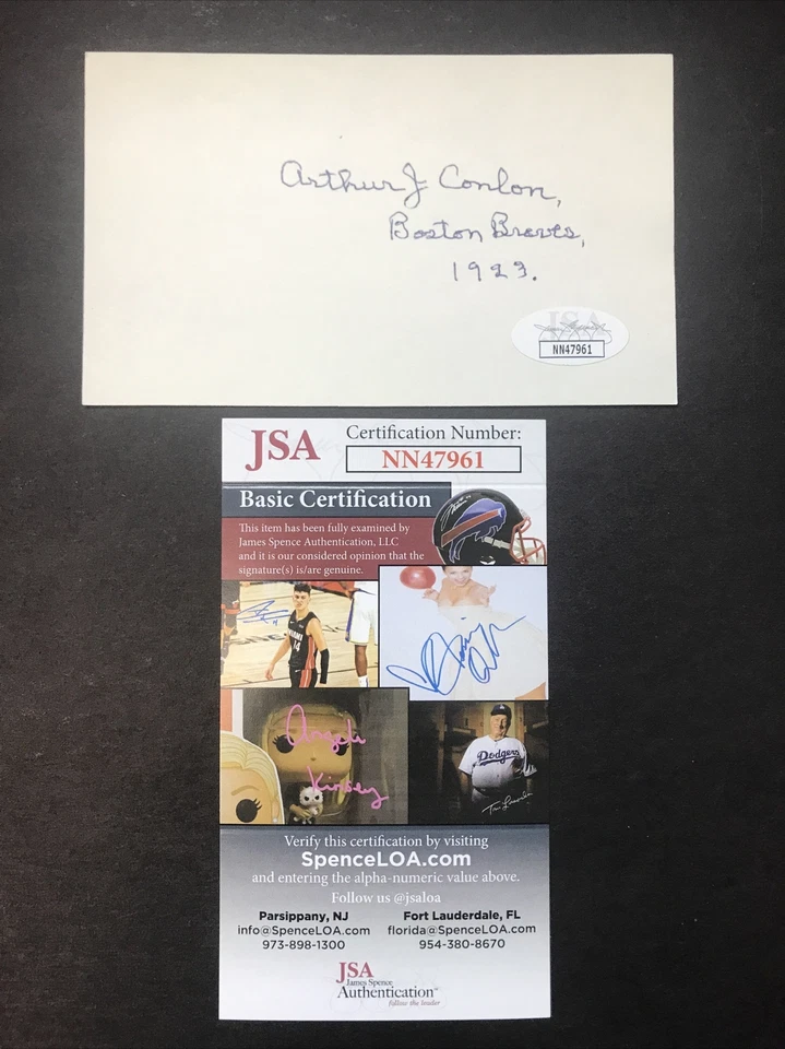Arthur J. Conlon Signed 3x5 Index Card MLB Boston Braves JSA CERTIFIED Autograph - Image 2 of 4