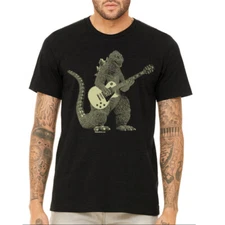 Godzilla Playing Guitar Shirt, Men's Kaiju Tshirt, Dinosaur Cool Tee, Lizard