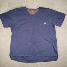 Carhartt Ripstop Work Shirt Scrubs V-Neck Short Sleeve Blue Mens Size L
