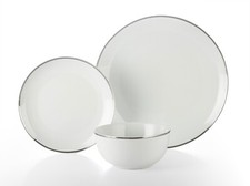 18 Piece Dinner Set Silver Rim Crockery Porcelain Dinnerware Plates Bowls for 6