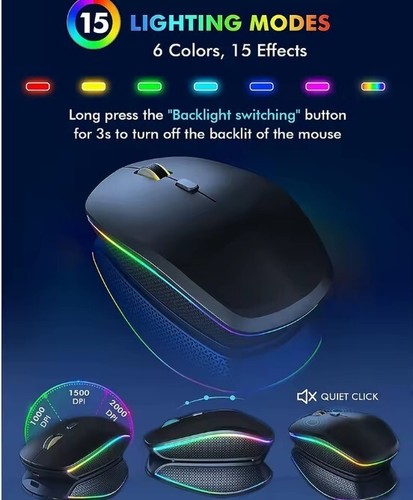 Wireless Keyboard and Mouse Combo RGB Backlit, Rechargeable Light Up Letters - Picture 5 of 7