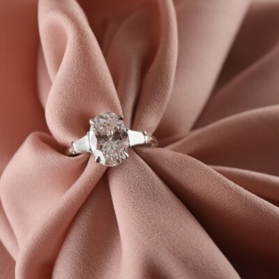 3 Stone Sterling Silver 2.60 CT Moissanite Oval Shape Women's Anniversary Ring