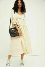 Free People Syd Poplin Oversized Midi Dress, Yellow Beige, Large, RRP $98