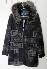 Green Envy Gray Aztec/tribal Print Faux Fur Collar Hooded Jacket Size Large Nwt