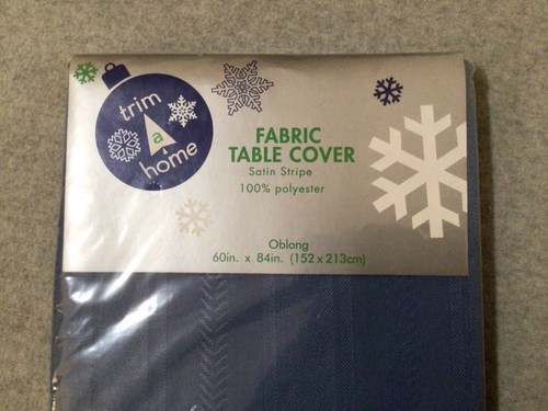 Trim A Home Fabric Table Cover Oblong 60” X 84” BLUE Satin Stripe NIP #BxSS-1 - Picture 2 of 6