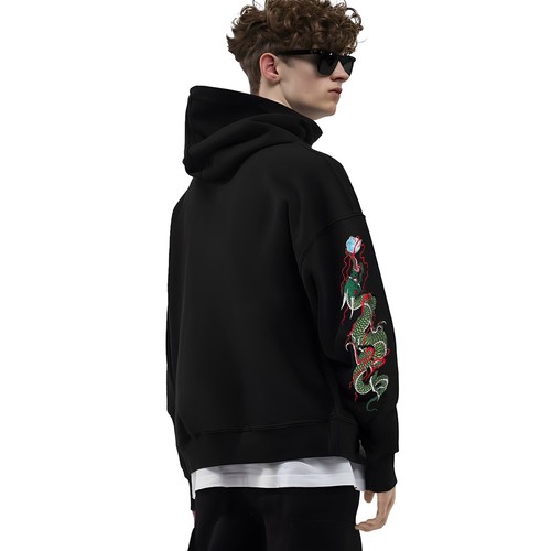 Niepce Men's Lighting Dragon Embroidered Hoodie Japanese Streetwear Sweatshirt - Picture 2 of 10