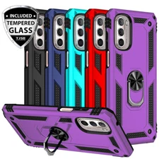 For Motorola Moto G Stylus 2022 5G Case Magnetic Metal Ring Stand+Tempered Glass