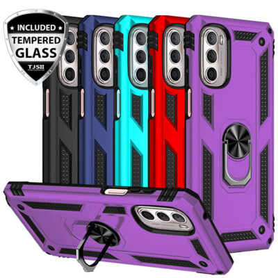 For Motorola Moto G Stylus 2022 5G Case Magnetic Metal Ring Stand+Tempered Glass