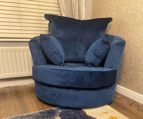 New Royal Blue Plush Fabric Corner Sofa Left Right Hand 3 2 Seater Swivel Chair - Picture 10 of 21