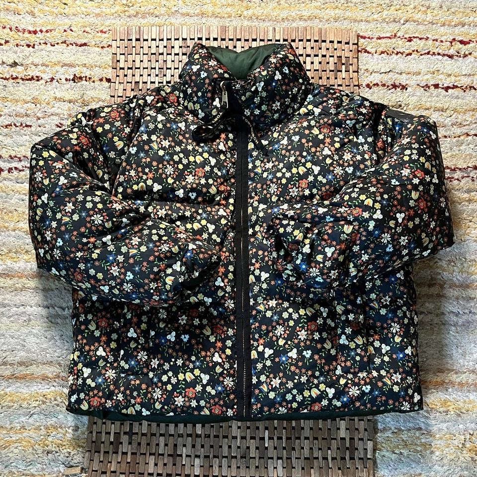 Tory Burch Reversible Floral Print Goose Down Puffer Jacket Forest Green XL - Image 2 of 4