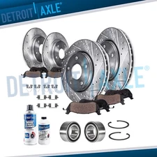 Front Rear Drilled Slotted Rotors Brake Pads Wheel Bearings Kit for Honda Accord