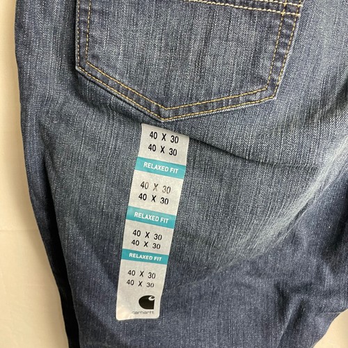 Carhartt Dark Wash Blue Denim Relaxed Fit Straight Leg Jeans Mens Size 40x30 - Picture 7 of 9