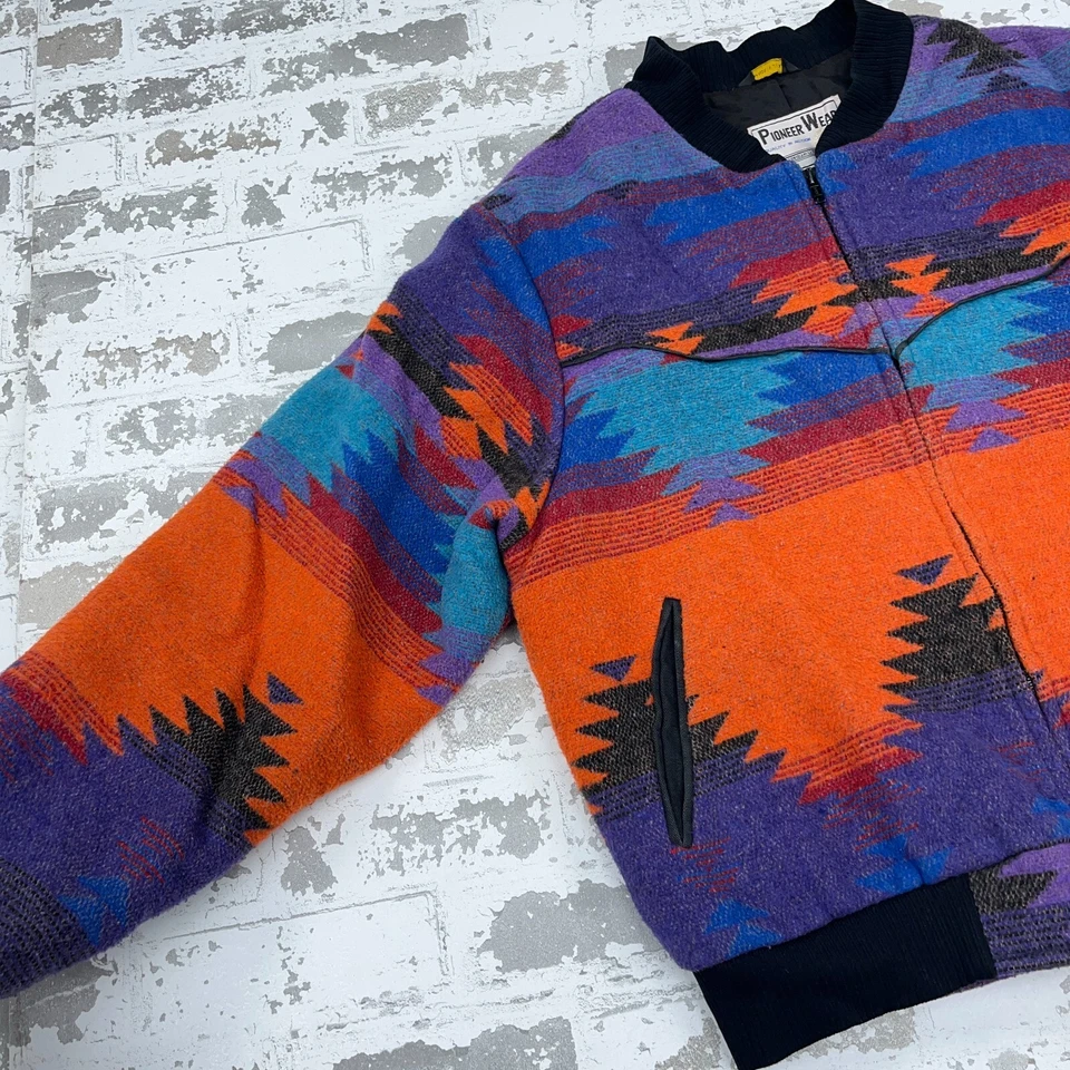 Vintage Pioneer Wear Jacket Men Large Wool Bomber Aztec Southwestern USA 90s Zip - Image 4 of 4