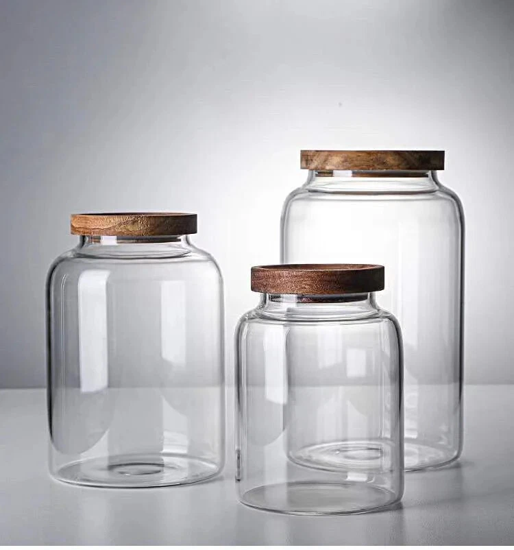 Large Round Glass Jar with Acacia Wood Lid | Pantry Jar | Glass storage jar
Opens in a new window or