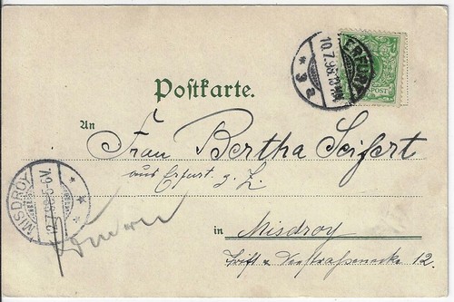 Postal alemana pionera de 1898 con mujeres tirando de Cupido en un bote Bertha Seifert - Imagen 2 de 2