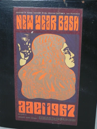 Grateful Dead Jefferson Airplane 1966 New Year Bash Fillmore Postcard on Wood - Picture 2 of 9