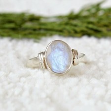 RAINBOW MOONSTONE NATURAL GEMSTONE RING 925 STERLING SILVER JEWELRY RING 3 TO 12